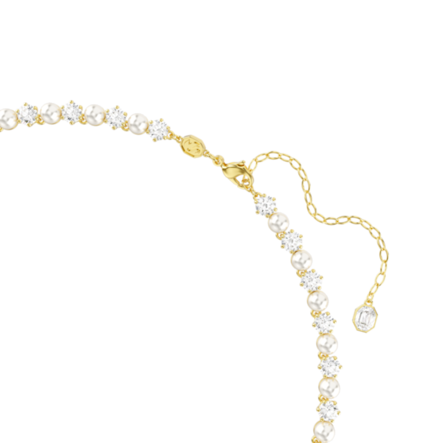 Resim Matrix Tennis kolye, Kristal inci, Yuvarlak kesim, Beyaz, Altın rengi kaplama