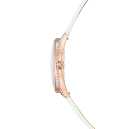 Resim Crystalline aura Saat, İsviçre Üretimi, Deri kayış, Beyaz, Pembe altın rengi yüzey