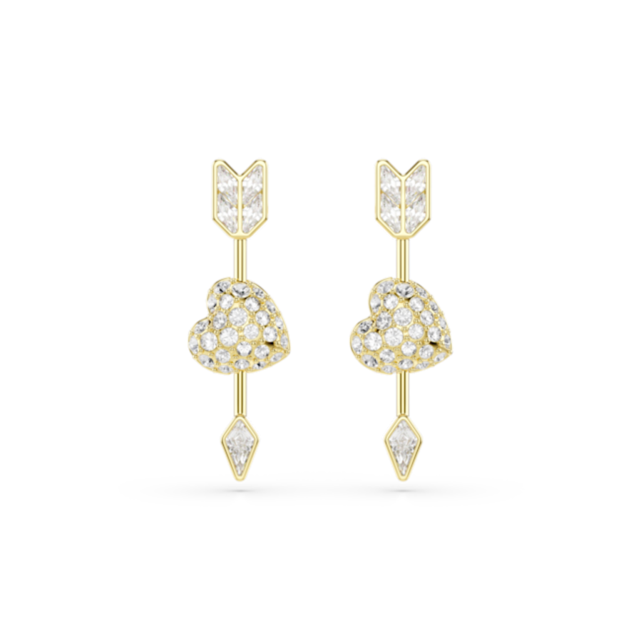 Resim Idyllia damla küpeler, Karışık kesimler, Oklu kalp, Beyaz, Altın rengi kaplama