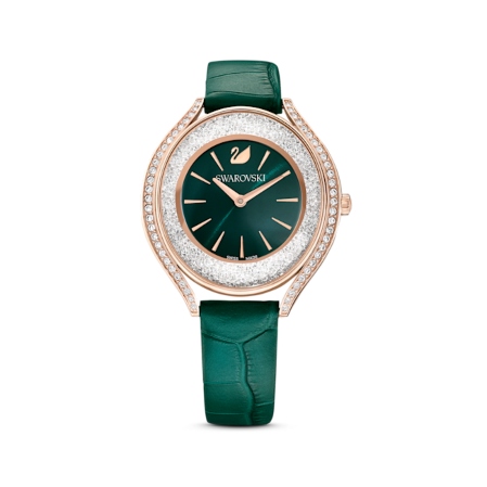 Resim Crystalline Aura Saat, İsviçre Üretimi, Deri kayış, Yeşil, Pembe altın rengi yüzey