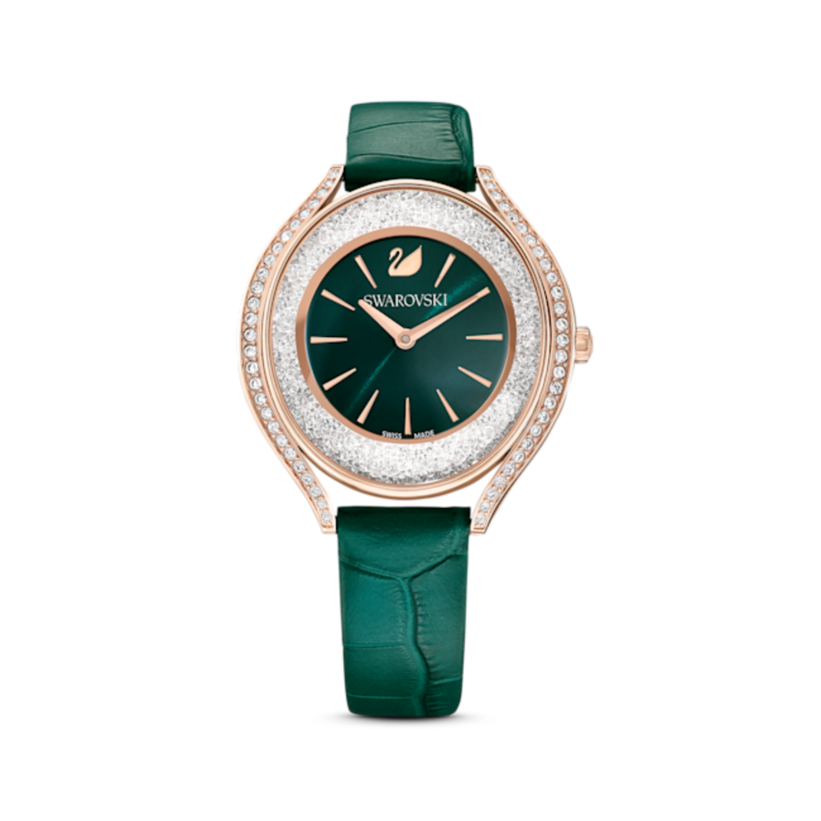 Resim Crystalline Aura Saat, İsviçre Üretimi, Deri kayış, Yeşil, Pembe altın rengi yüzey