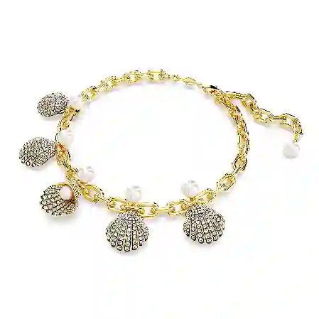 Resim Idyllia Kolye, Kristal inciler, Deniz Kabuğu, Beyaz, Altın rengi kaplama