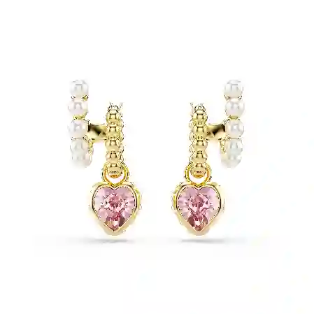 Resim Imber halka küpeler, Kristal inci, Kalp kesim, Kalp, Pembe, Altın rengi kaplama