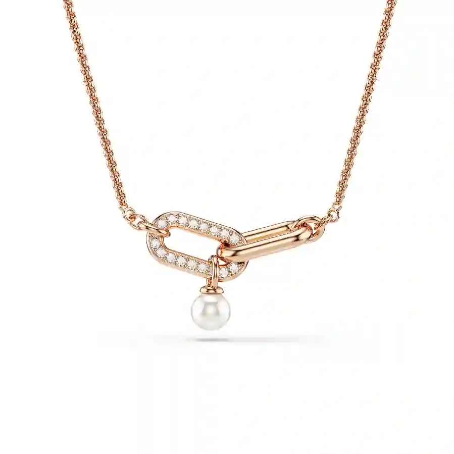 Resim Constella Kolye, Kristal inci, Yuvarlak kesim, Beyaz, Pembe altın rengi kaplama