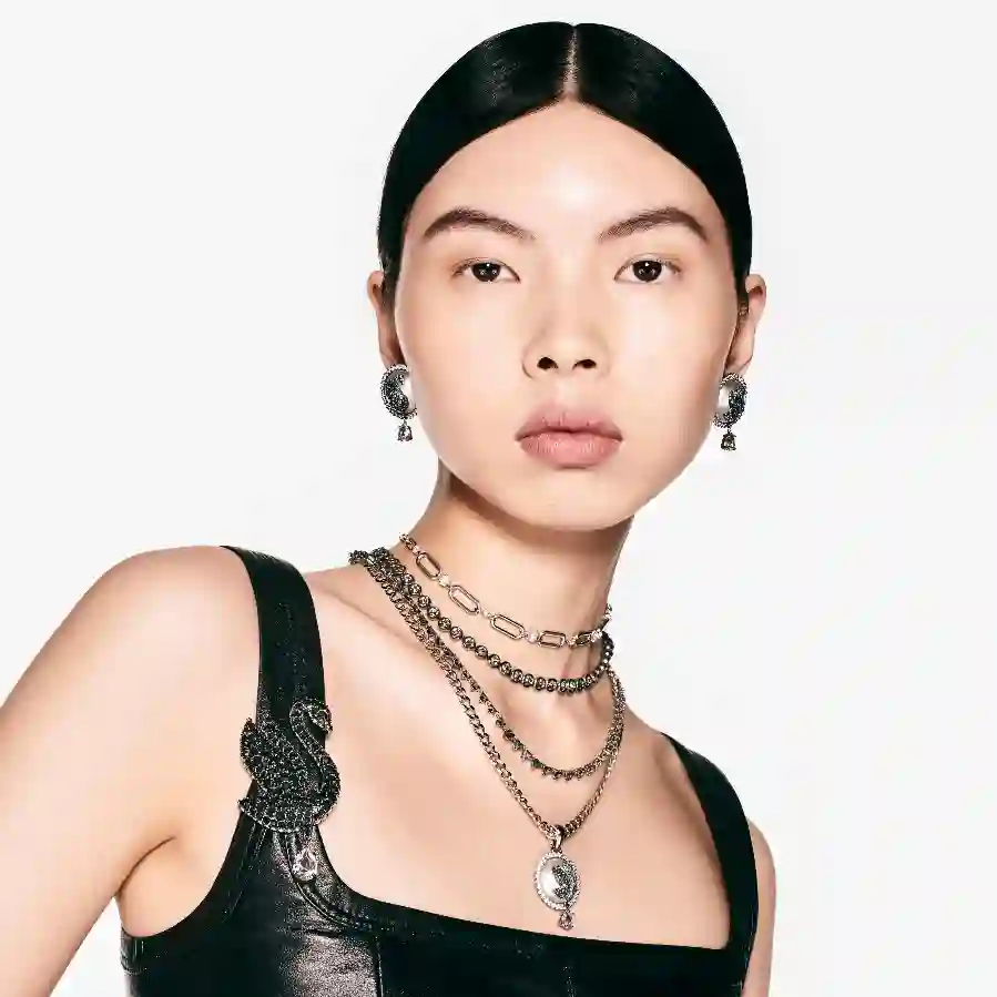 Resim Swan Kolye, Kristal inci, Kuğu, Gri, Rodyum kaplama