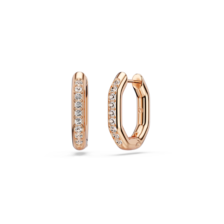 Resim Dextera halka küpeler, Sekizgen şekil, Yuvarlak kesim, Küçük, Beyaz, Pembe altın rengi kaplama