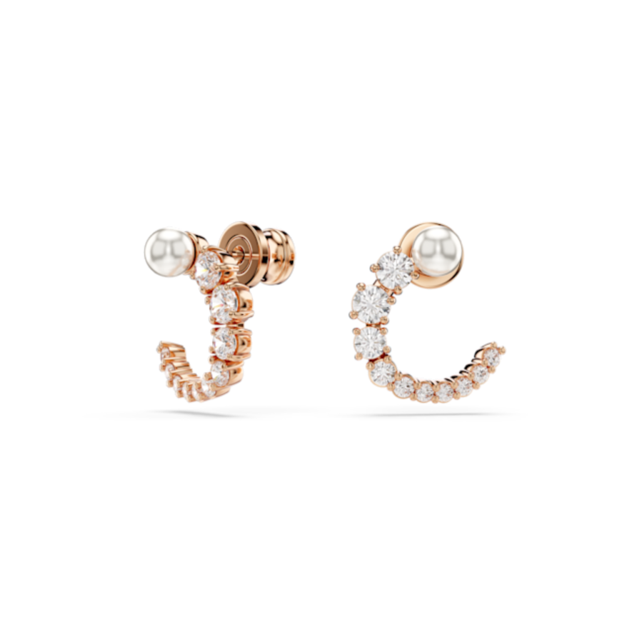 Resim Matrix halka küpeler, Kristal inci, Yuvarlak kesim, Beyaz, Pembe altın rengi kaplama