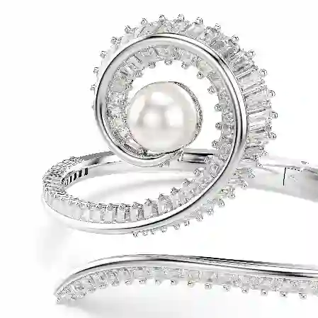 Resim Ariana Grande x Swarovski Bileklik, Kristal inci, Baget kesim, Beyaz, Rodyum kaplama