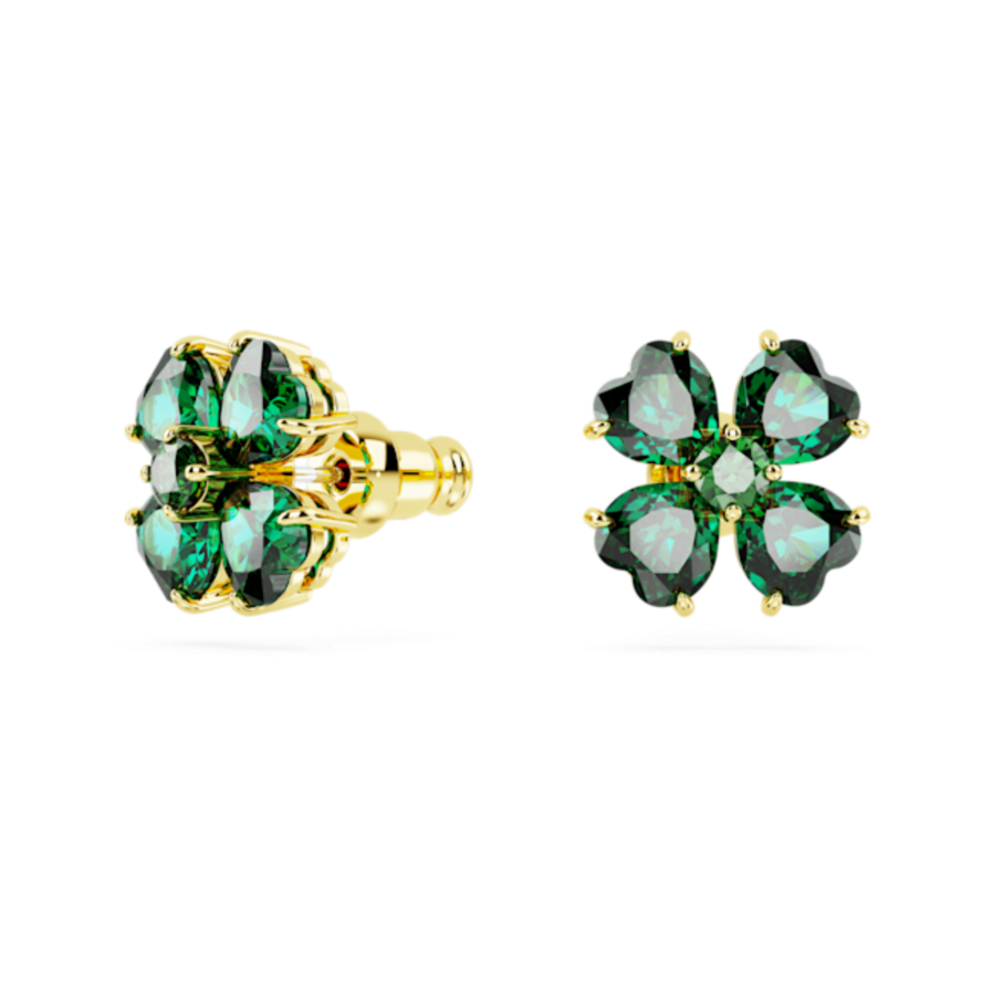 Resim Idyllia düğme Küpeler, Yonca, Yeşil, Altın rengi kaplama