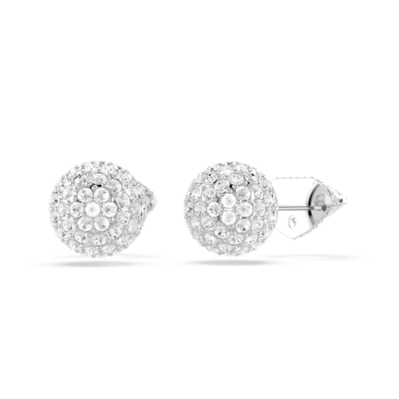 Resim Lucent düğme Küpeler, Pavé, Top, Beyaz, Rodyum kaplama