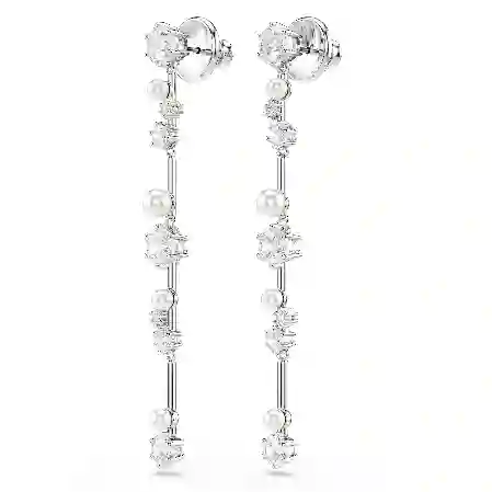 Resim Constella damla küpeler, Kristal inci, Yuvarlak kesimler, Beyaz, Rodyum kaplama