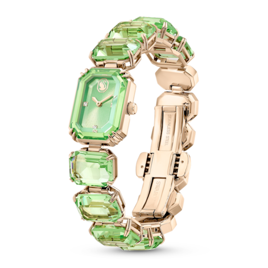 Resim Saat, Sekizgen kesim bileklik, Yeşil, Şampanya altın rengi yüzey