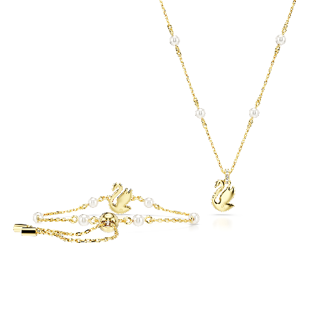 Resim Swarovski Iconic Swan Set, Kristal inci, Kuğu, Kırmızı, Altın rengi kaplama