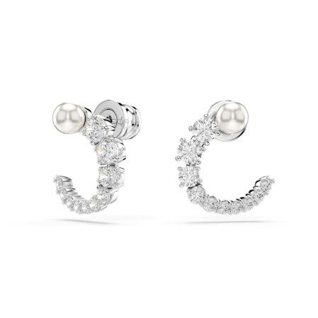 Resim Matrix halka küpeler, Kristal inci, Yuvarlak kesim, Beyaz, Rodyum kaplama