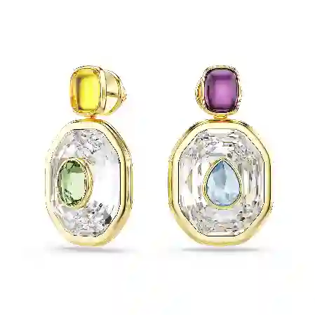 Resim Chroma damla küpeler, Asimetrik tasarım, Sekizgen kesim, Çok renkli, Altın rengi kaplama