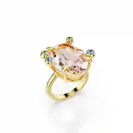 Resim Gema Yüzük, Set (3), Karışık kesimler, Çok renkli, Altın rengi kaplama