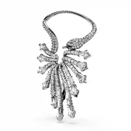 Resim The Vienna Collection Kelepçe Küpe, Kuğu, Beyaz, Rutenyum kaplama