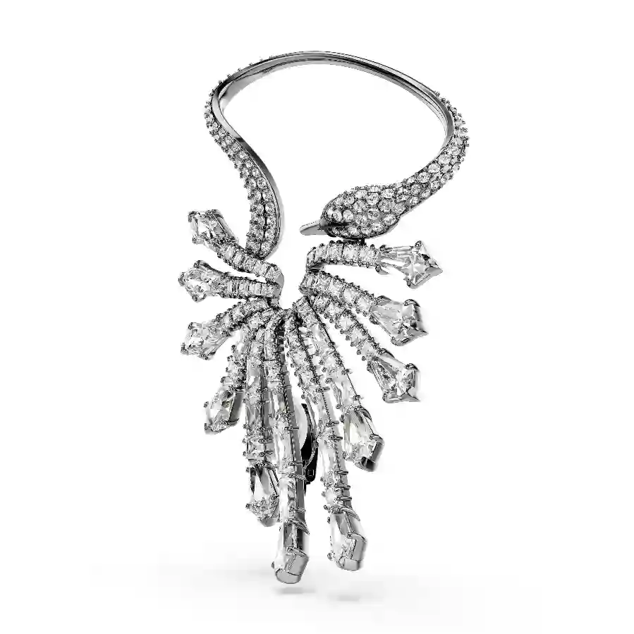 Resim The Vienna Collection Kelepçe Küpe, Kuğu, Beyaz, Rutenyum kaplama