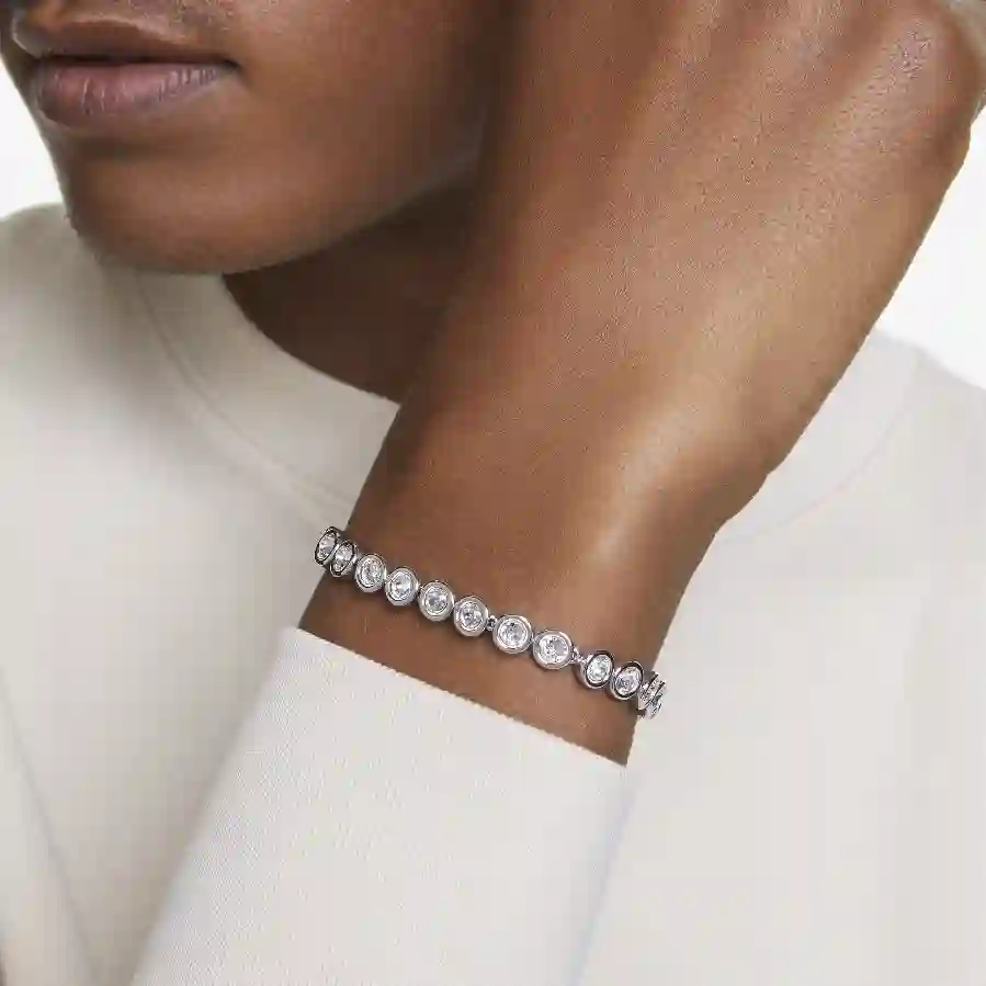 Resim Imber Tennis Bileklik, Yuvarlak kesim, Beyaz, Rodyum kaplama