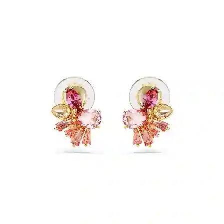 Resim Gema Klipsli Küpeler, Karışık kesimler, Çiçek, Pembe, Altın rengi kaplama