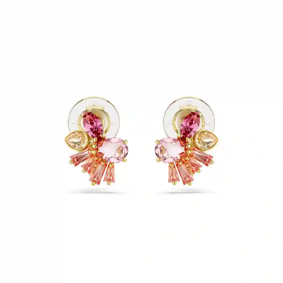 Resim Gema Klipsli Küpeler, Karışık kesimler, Çiçek, Pembe, Altın rengi kaplama