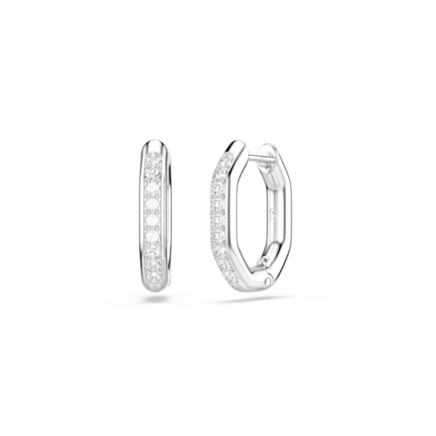 Resim Dextera halka küpeler Sekizgen şekil, Yuvarlak kesim, Küçük, Beyaz, Rodyum kaplama