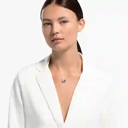 Resim Dancing Swan Kolye, Kuğu, Mavi, Rodyum kaplama