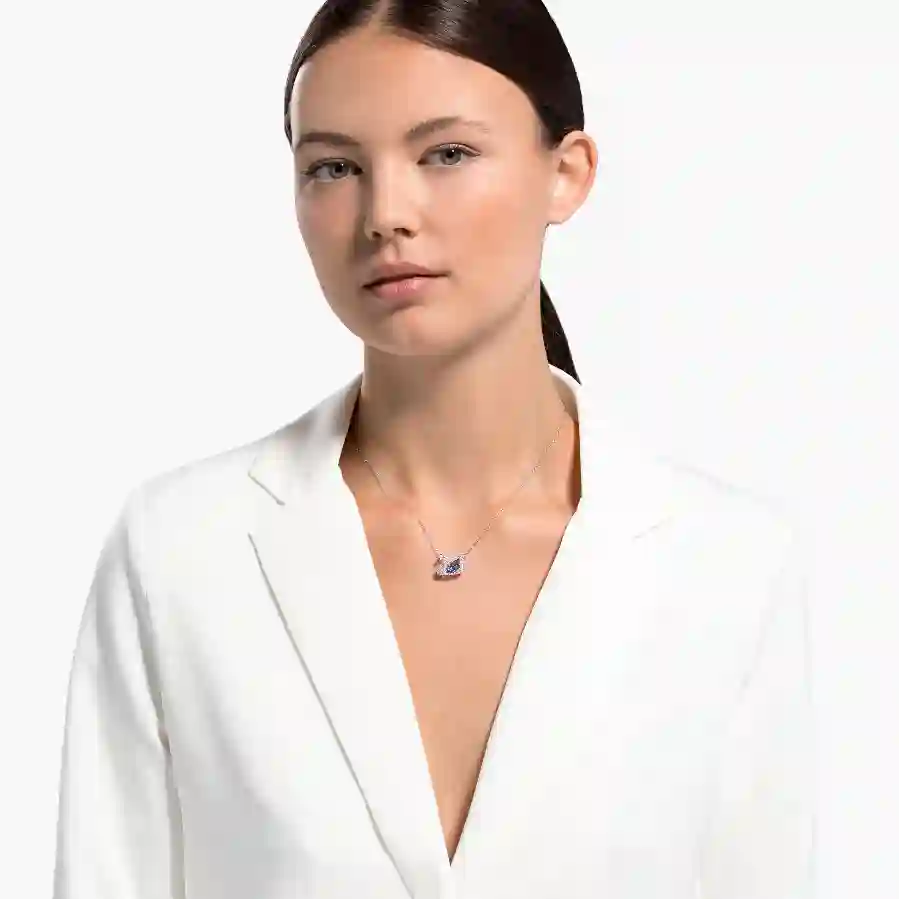 Resim Dancing Swan Kolye, Kuğu, Mavi, Rodyum kaplama