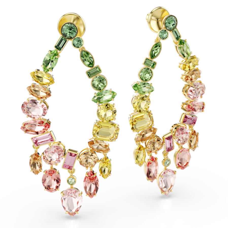 Resim Gema damla küpeler, Karışık kesim, Avize, Çok renkli, Altın rengi kaplama