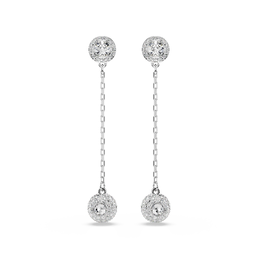 Resim Una Angelic damla küpeler, Yuvarlak kesim, Beyaz, Rodyum kaplama