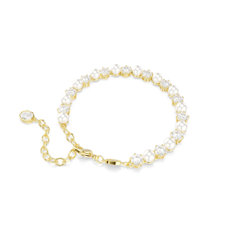 Resim Matrix Tennis bileklik, Kristal inci, Yuvarlak kesim, Beyaz, Altın rengi kaplama