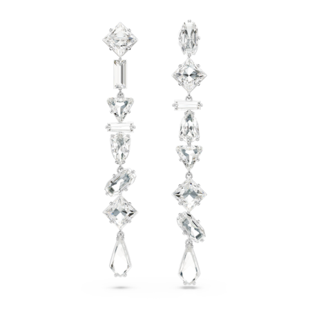 Resim Mesmera damla küpeler, Asimetrik tasarım, Karışık kesimler, Uzun, Beyaz, Rodyum kaplama