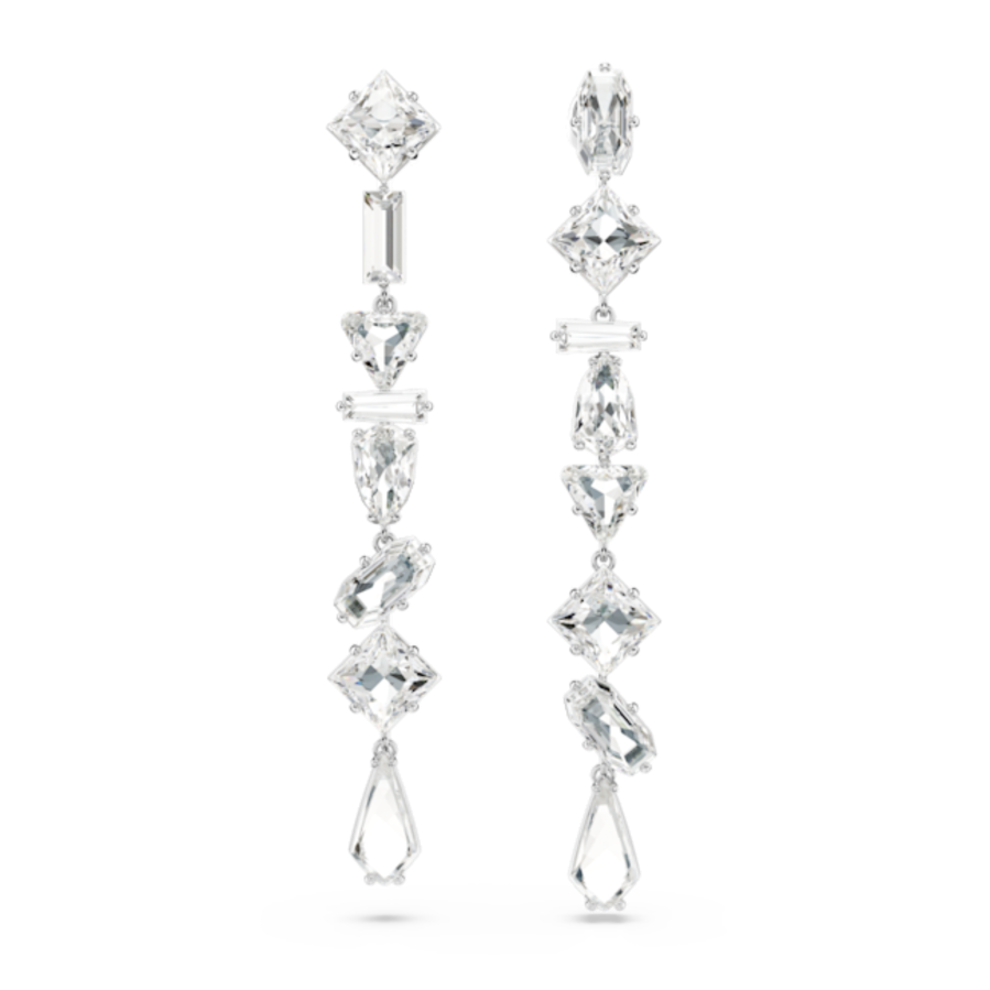 Resim Mesmera damla küpeler, Asimetrik tasarım, Karışık kesimler, Uzun, Beyaz, Rodyum kaplama