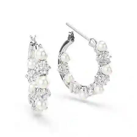 Resim Matrix halka küpeler, Kristal inci, Yuvarlak kesim, Beyaz, Rodyum kaplama