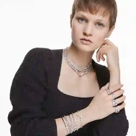 Resim Twist Wrap Yüzük, Karışık kesimler, Beyaz, Rodyum kaplama