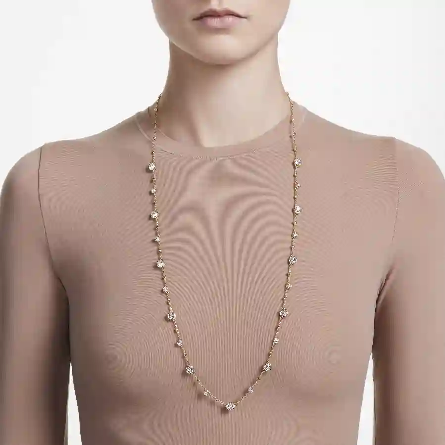 Resim Imber Dizi Kolye, Yuvarlak kesim, Beyaz, Altın rengi kaplama