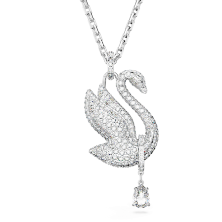 Resim Swarovski Iconic Swan Kolye, Kuğu, Uzun, Beyaz, Rodyum kaplama