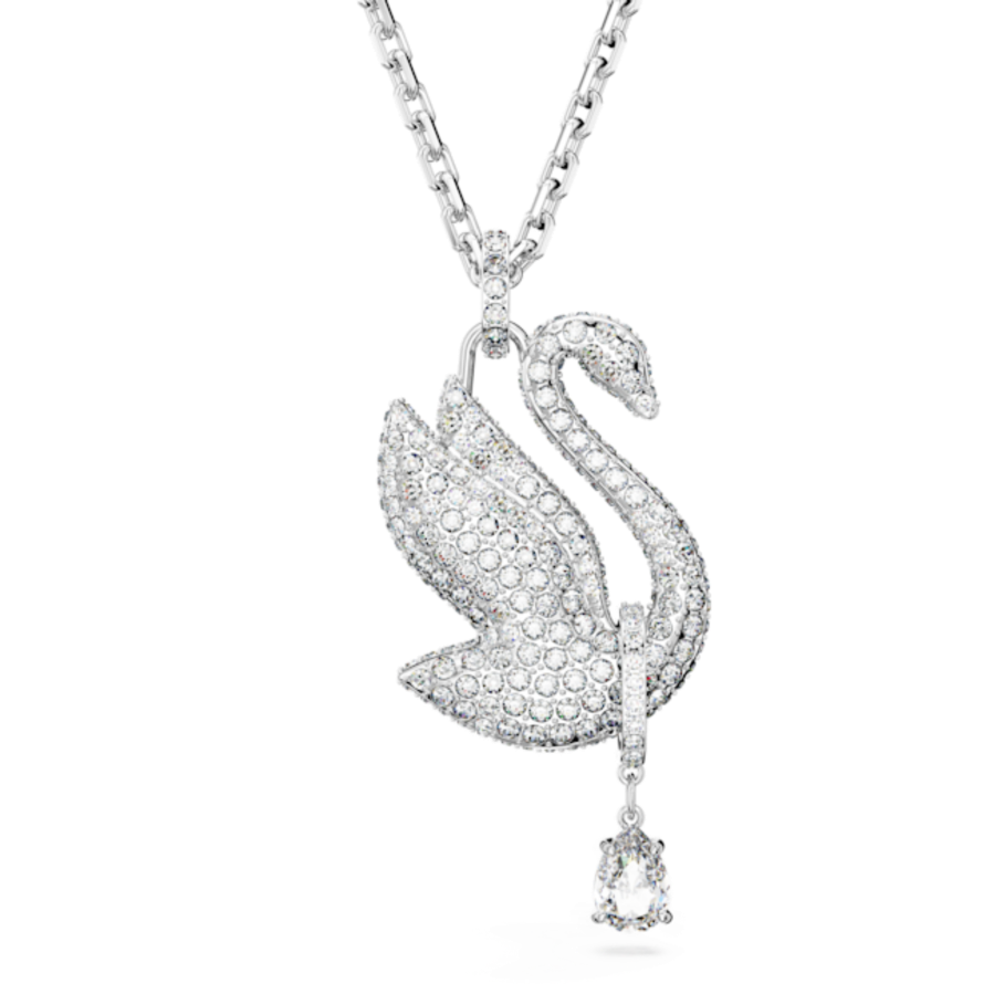 Resim Swarovski Iconic Swan Kolye, Kuğu, Uzun, Beyaz, Rodyum kaplama