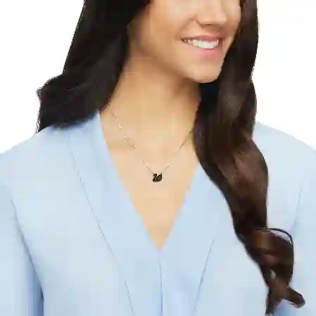 Resim Swan Kolye Ucu, Kuğu, Küçük, Siyah, Rodyum kaplama