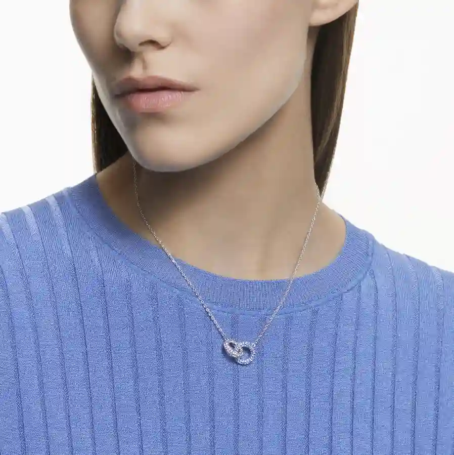 Resim Dextera Kolye, Pavé, İç içe geçmiş daireler, Mavi, Rodyum kaplama