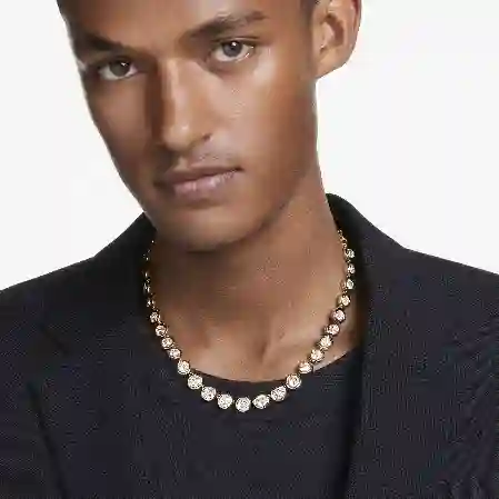 Resim Imber Tennis kolye, Yuvarlak kesim, Beyaz, Altın rengi kaplama