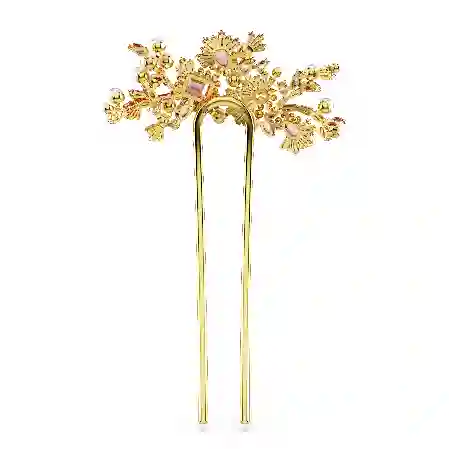 Resim Gema Saç Tokası, Kristal inci, Karışık kesimler, Çiçek, Pembe, Altın rengi kaplama