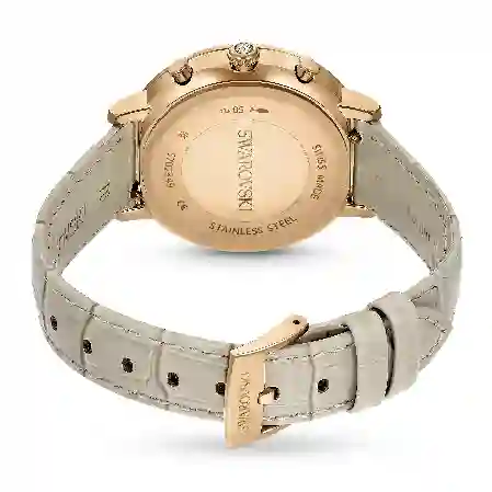 Resim Matrix Tennis Chrono Saat, İsviçre Üretimi, Deri kayış, Bej, Pembe altın rengi yüzey