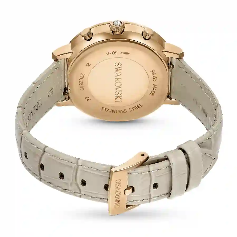 Resim Matrix Tennis Chrono Saat, İsviçre Üretimi, Deri kayış, Bej, Pembe altın rengi yüzey