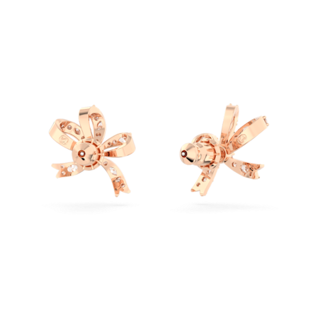 Resim Volta düğme Küpeler, Fiyonk, Küçük, Beyaz, Pembe altın rengi kaplama