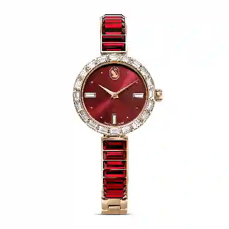 Resim Matrix Bangle Saat, İsviçre Üretimi, Kristal bileklik, Kırmızı, Pembe altın rengi yüzey