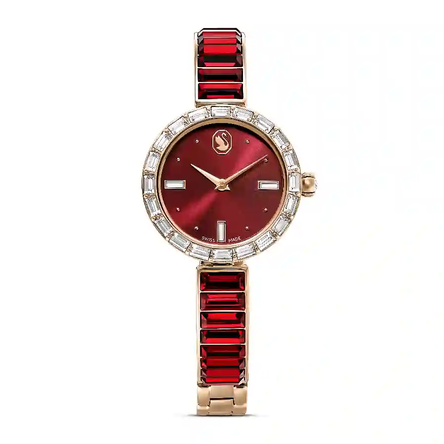 Resim Matrix Bangle Saat, İsviçre Üretimi, Kristal bileklik, Kırmızı, Pembe altın rengi yüzey