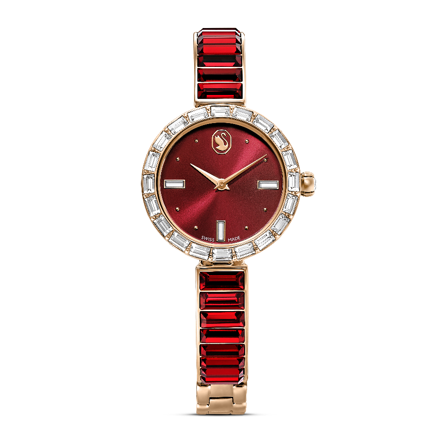 Matrix Bangle Saat, İsviçre Üretimi, Kristal bileklik, Kırmızı, Pembe altın rengi yüzey