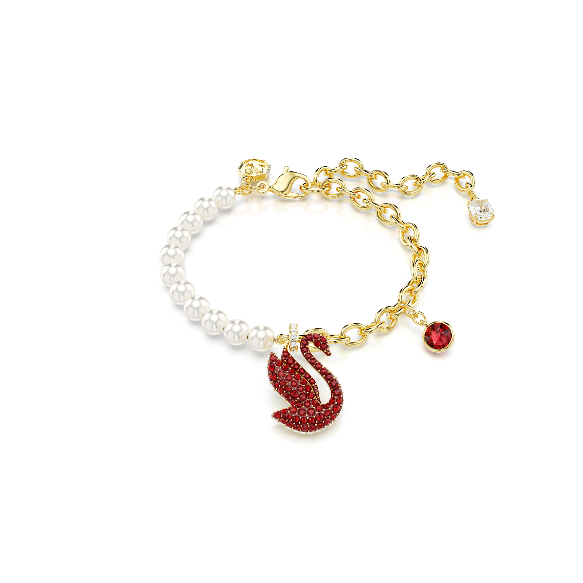 Resim Swarovski Iconic Swan Bileklik, Kristal inci, Kuğu, Kırmızı, Altın rengi kaplama