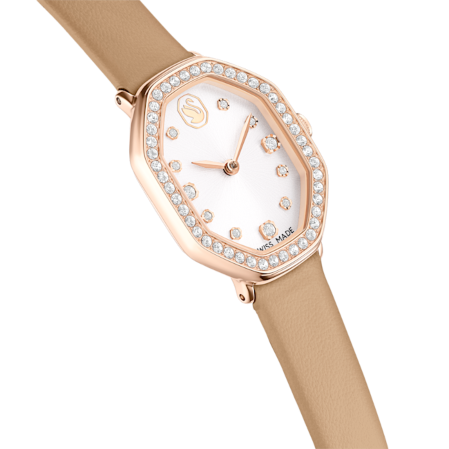 Resim Dextera octagon Saat, İsviçre Üretimi, Deri kayış, Kahverengi, Pembe altın rengi yüzey